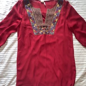 Red embroidered shift dress